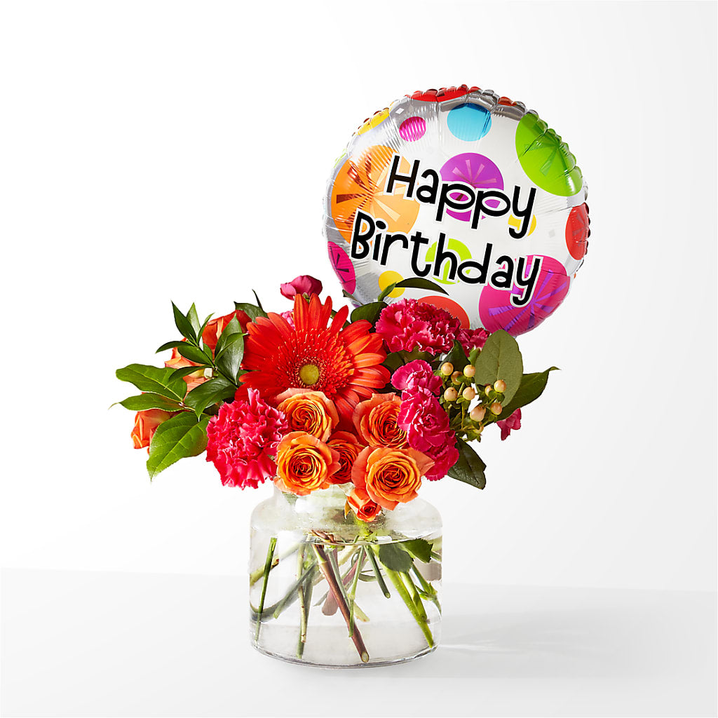 Fiesta Bouquet with Birthday Balloon – East City Flower Shop, Peterborough ON