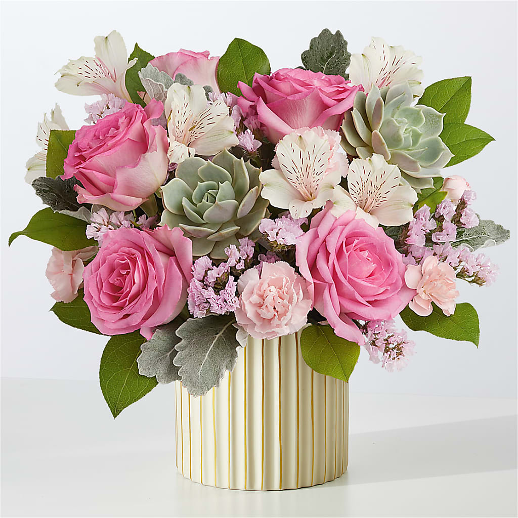 Dusty Rose Bouquet with Ivory Vase – East City Flower Shop, Peterborough ON
