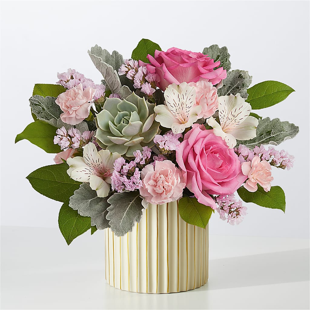 Dusty Rose Bouquet with Ivory Vase – East City Flower Shop, Peterborough ON