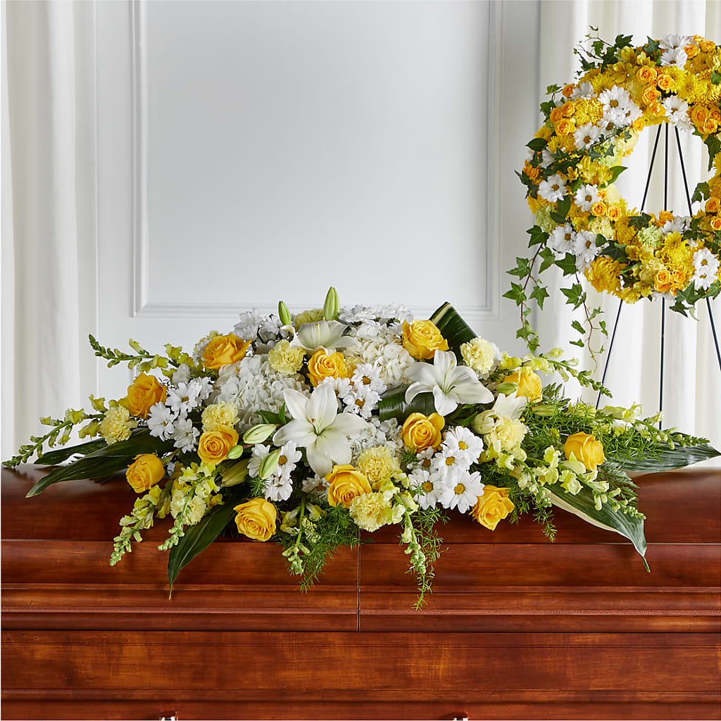 Golden Harmony Casket Spray – East City Flower Shop, Peterborough ON