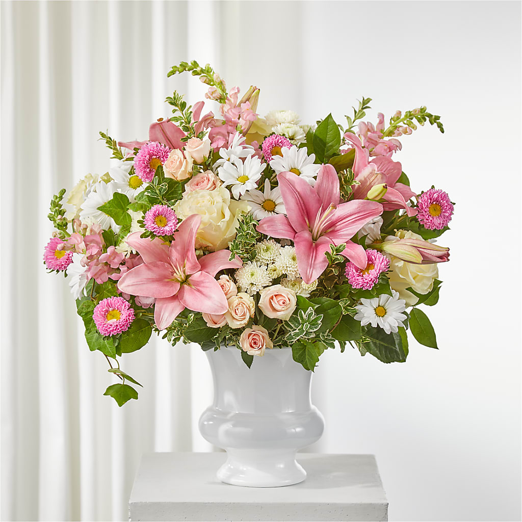 Empathetic Blooms Urn Arrangement – East City Flower Shop, Peterborough ON