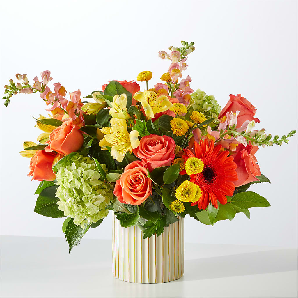 Autumn Sunshine Bouquet with Ivory Vase – East City Flower Shop, Peterborough ON