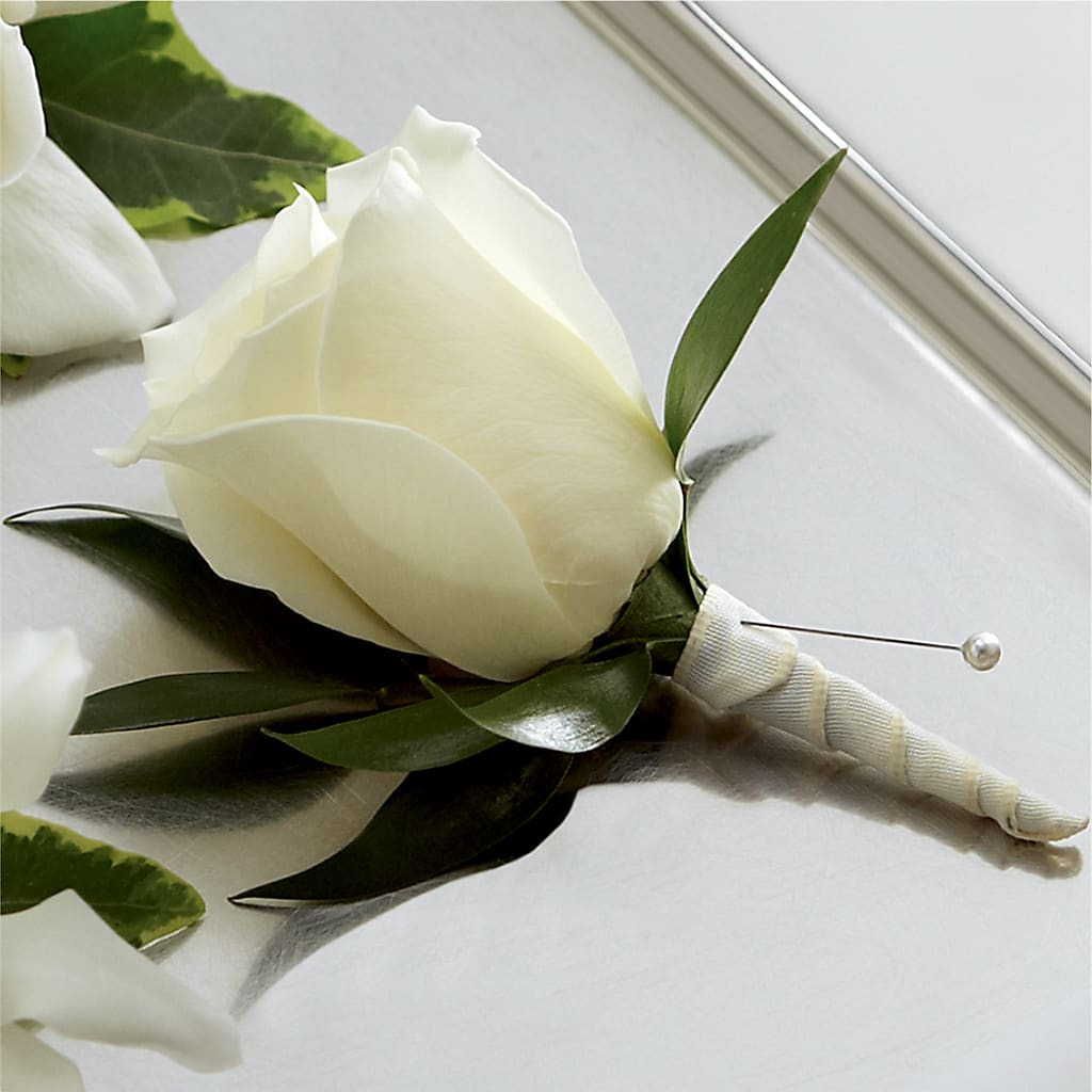 White Rose Boutonniere – East City Flower Shop, Peterborough ON