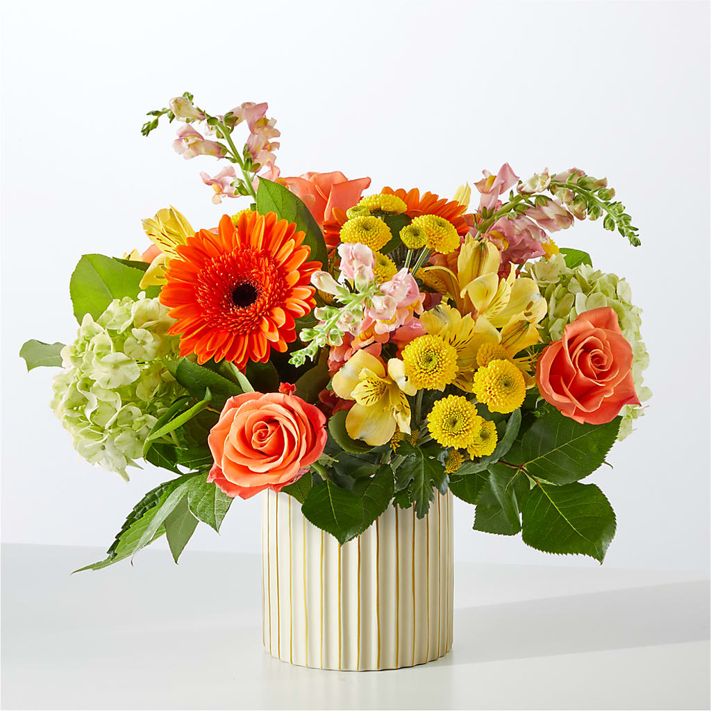 Autumn Sunshine Bouquet with Ivory Vase –  East City Flower Shop, Peterborough ON