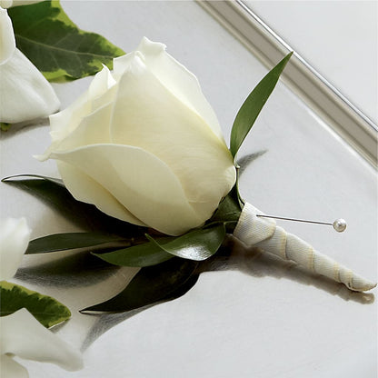 White Rose Boutonniere –  East City Flower Shop, Peterborough ON